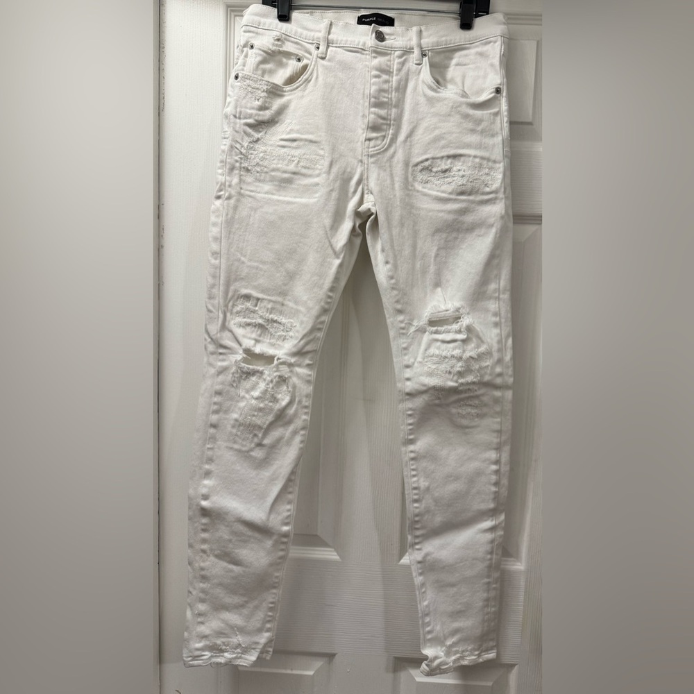 Purple Brand Men's White Distressed Skinny Jeans